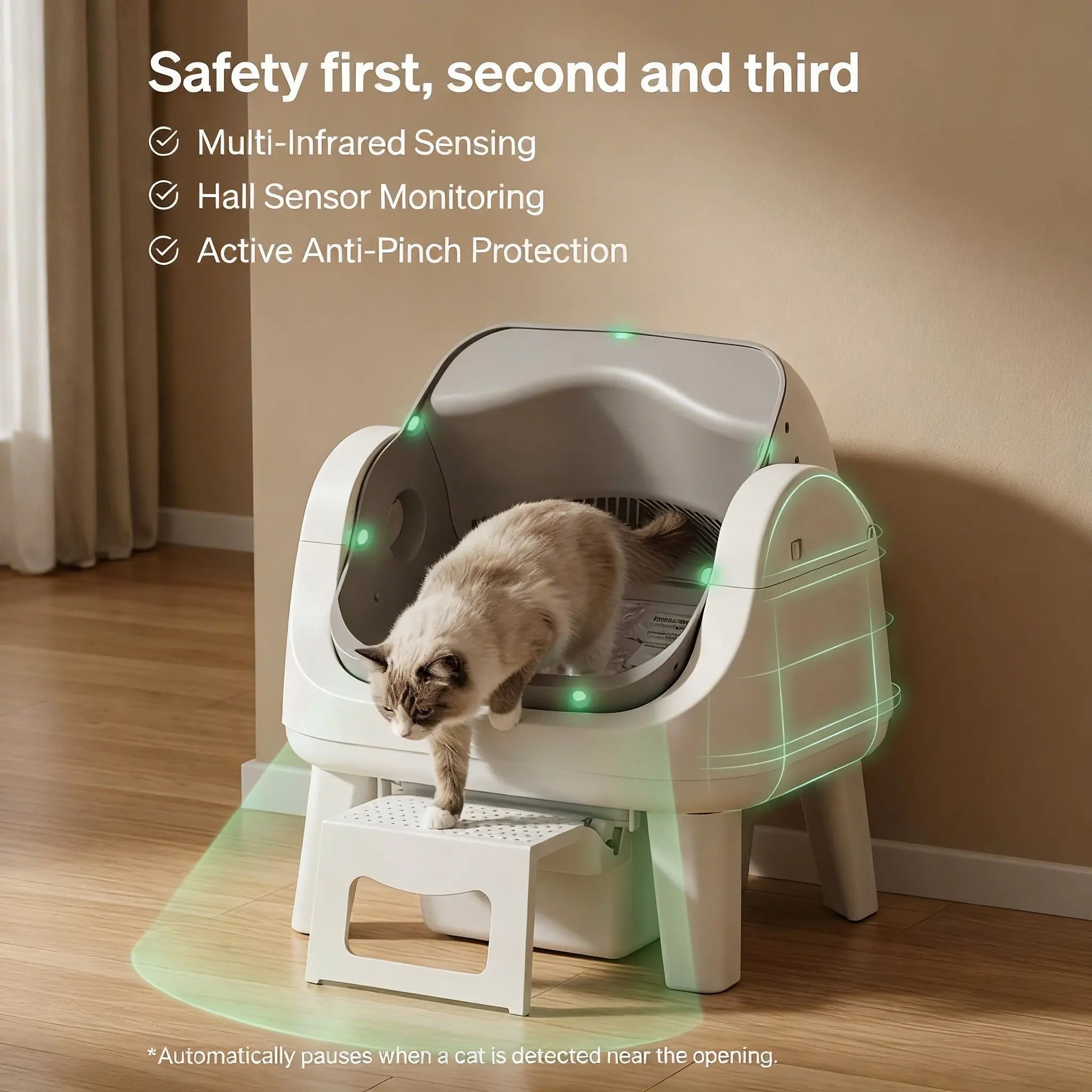 Petpivot Autoscooper 12 Lite Open Top Self Cleaning Cat Litter Box, Automatic Litter Box with 7 Pairs of Safety Sensors, Anti-Pinch Protection, Easy Access Step for Senior Cats