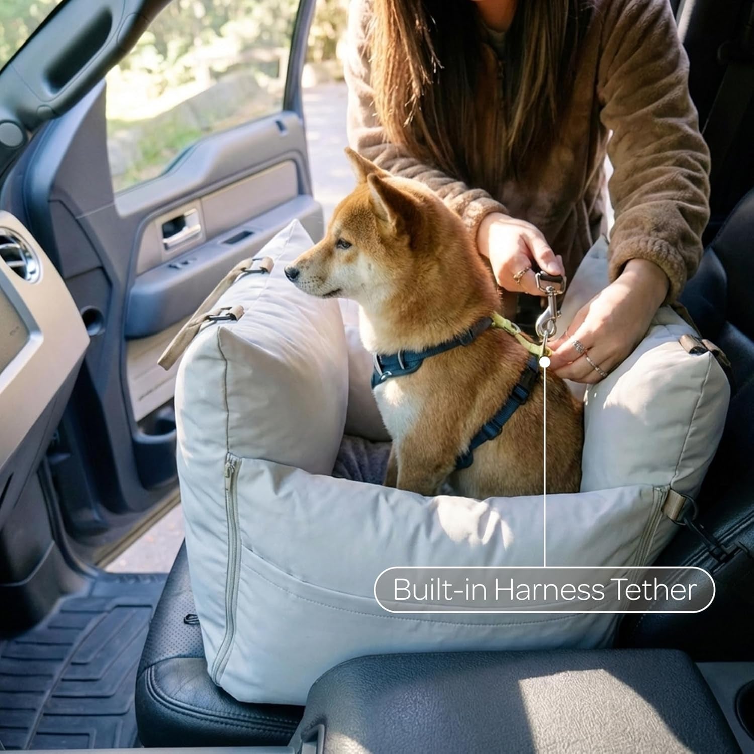 Marco Travel Pet Bed – Dog Car Seat for Small & Medium Dogs, Waterproof, Faux Fur Cushion, Safety Belt, Washable Cover, Storage Pockets, Booster Seat (Silva, Single Seater 18.5" X 21")