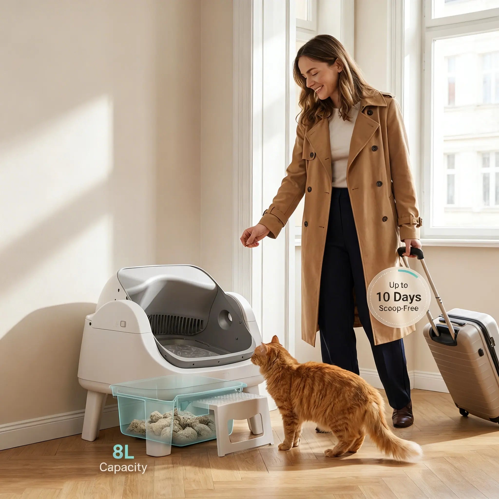 Petpivot Autoscooper 12 Lite Open Top Self Cleaning Cat Litter Box, Automatic Litter Box with 7 Pairs of Safety Sensors, Anti-Pinch Protection, Easy Access Step for Senior Cats