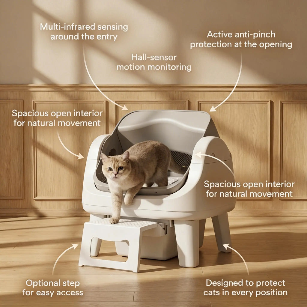 Petpivot Autoscooper 12 Lite Open Top Self Cleaning Cat Litter Box, Automatic Litter Box with 7 Pairs of Safety Sensors, Anti-Pinch Protection, Easy Access Step for Senior Cats