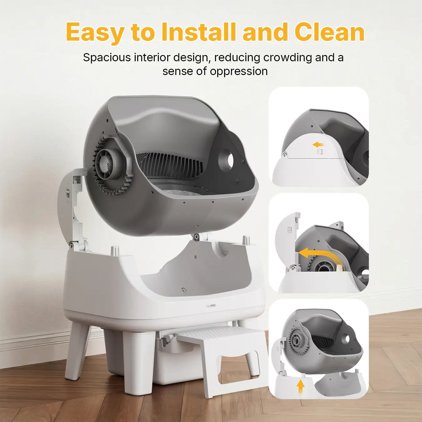Petpivot Autoscooper 12 Lite Open Top Self Cleaning Cat Litter Box, Automatic Litter Box with 7 Pairs of Safety Sensors, Anti-Pinch Protection, Easy Access Step for Senior Cats