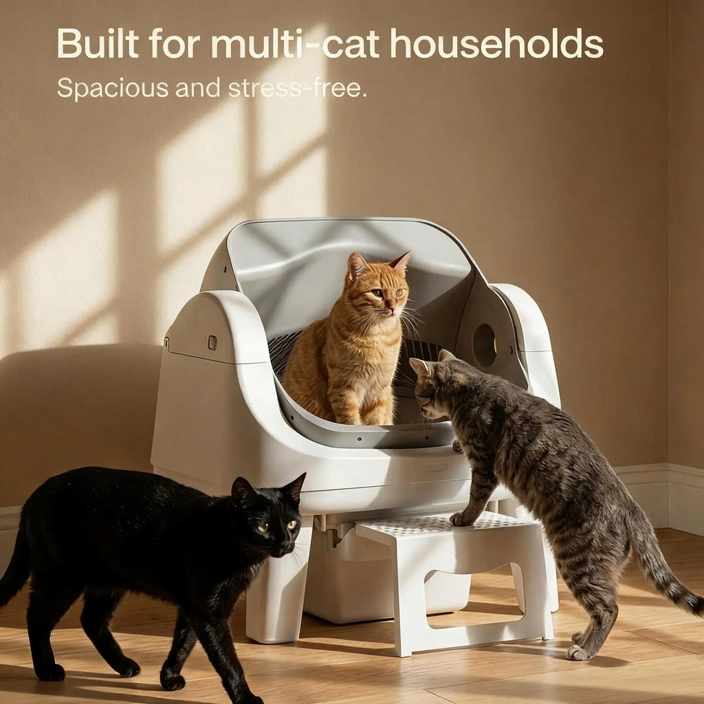 Petpivot Autoscooper 12 Lite Open Top Self Cleaning Cat Litter Box, Automatic Litter Box with 7 Pairs of Safety Sensors, Anti-Pinch Protection, Easy Access Step for Senior Cats