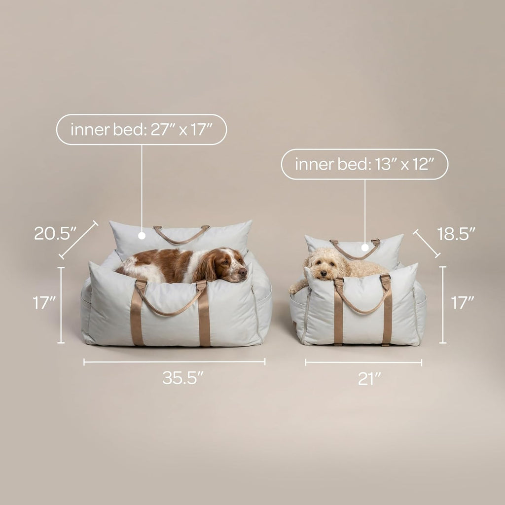 Marco Travel Pet Bed – Dog Car Seat for Small & Medium Dogs, Waterproof, Faux Fur Cushion, Safety Belt, Washable Cover, Storage Pockets, Booster Seat (Silva, Single Seater 18.5" X 21")