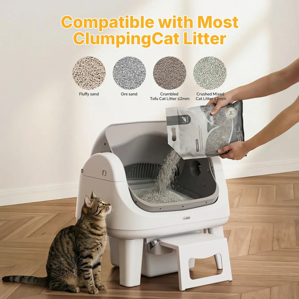 Petpivot Autoscooper 12 Lite Open Top Self Cleaning Cat Litter Box, Automatic Litter Box with 7 Pairs of Safety Sensors, Anti-Pinch Protection, Easy Access Step for Senior Cats