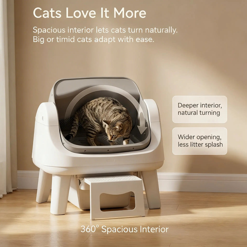 Petpivot Autoscooper 12 Lite Open Top Self Cleaning Cat Litter Box, Automatic Litter Box with 7 Pairs of Safety Sensors, Anti-Pinch Protection, Easy Access Step for Senior Cats