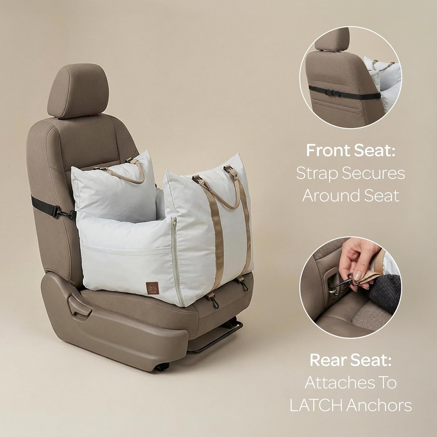 Marco Travel Pet Bed – Dog Car Seat for Small & Medium Dogs, Waterproof, Faux Fur Cushion, Safety Belt, Washable Cover, Storage Pockets, Booster Seat (Silva, Single Seater 18.5" X 21")
